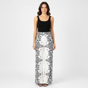 J USA Black & White Paisley Print High Waist Wide Leg Palazzo Pants S